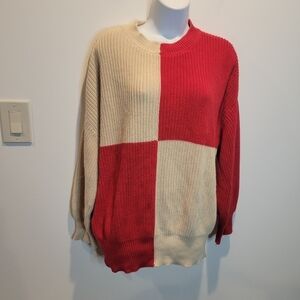 Mng size m red/beige colorblock statement sweater